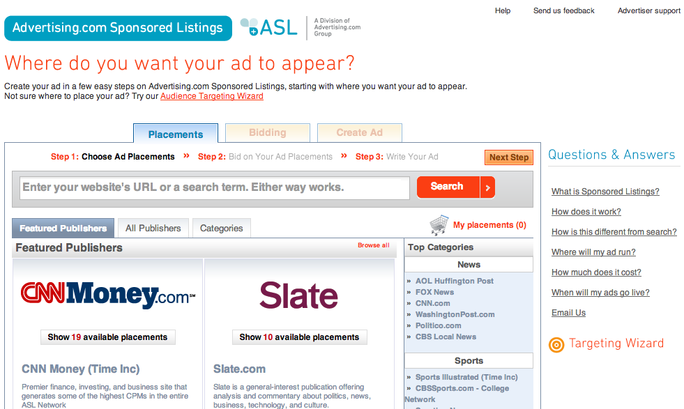 Advertising.com's Sponsored Links Interface