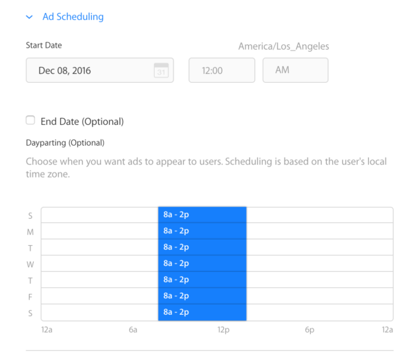 Ad scheduling options under ad group settings