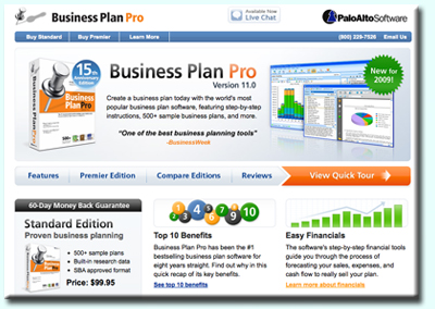 Business Plan Pro's PPC Landing Page