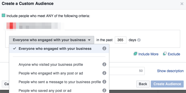 Creating a custom audience for Instagram Business Profiles