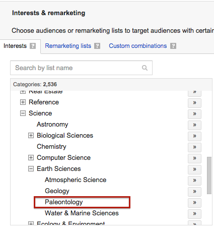 Interest categories as they appear in AdWords.