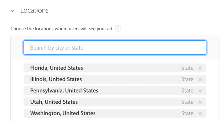 Locations targets under ad group settings