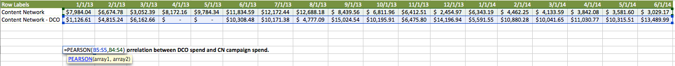 Pearson in Excel