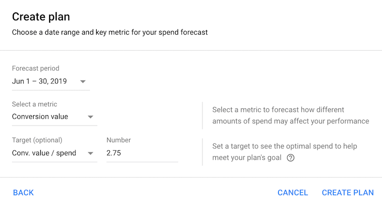 performance planner create plan settings