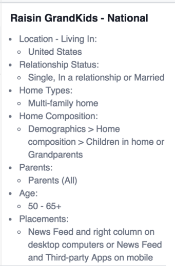 National audience characteristics of raisin grandkids