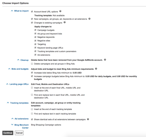 Google Import Settings