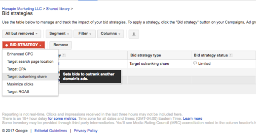 Shared Library - Bid Strategy - Target outranking share