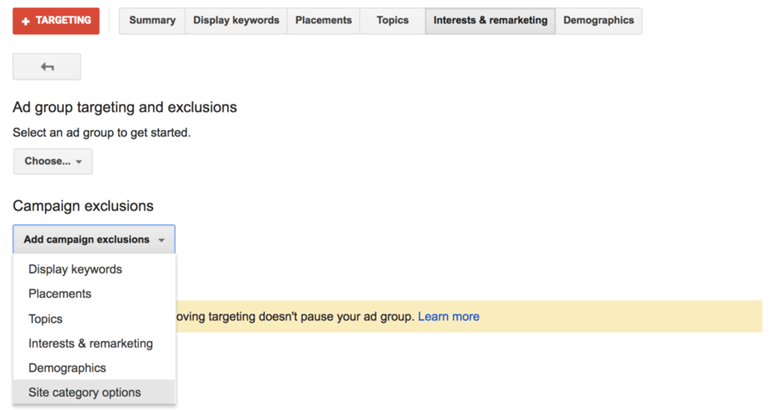 Ad group targeting and exclusions