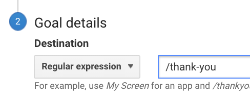 GA goal destination regular expression