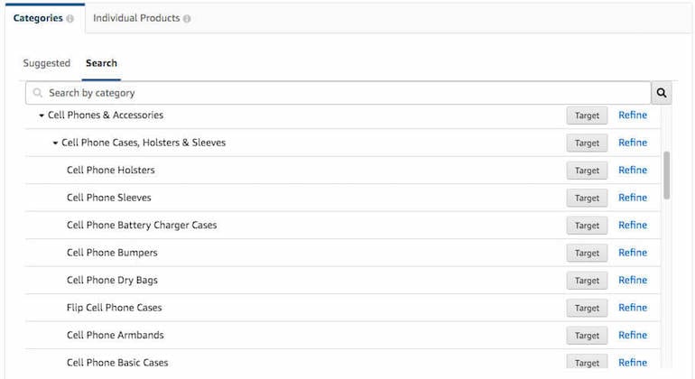 Amazon Marketing Product Targeting Categories