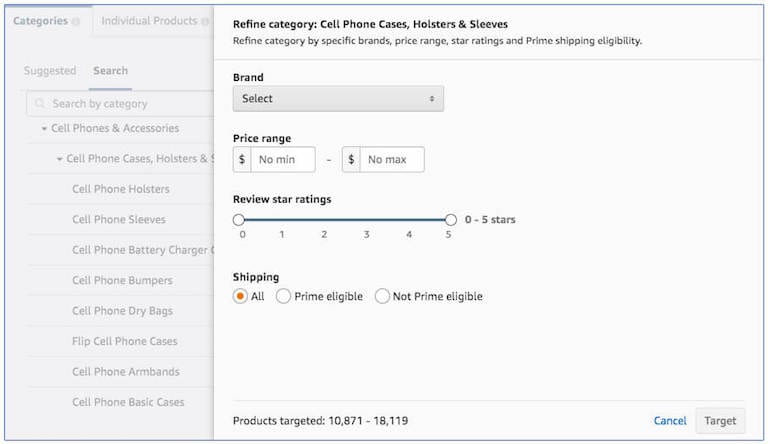 Amazon Product Targeting Refinement Options