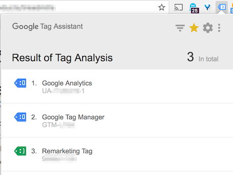 Google tag assistant code results