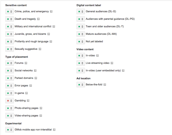 Site Category Exclusion options.