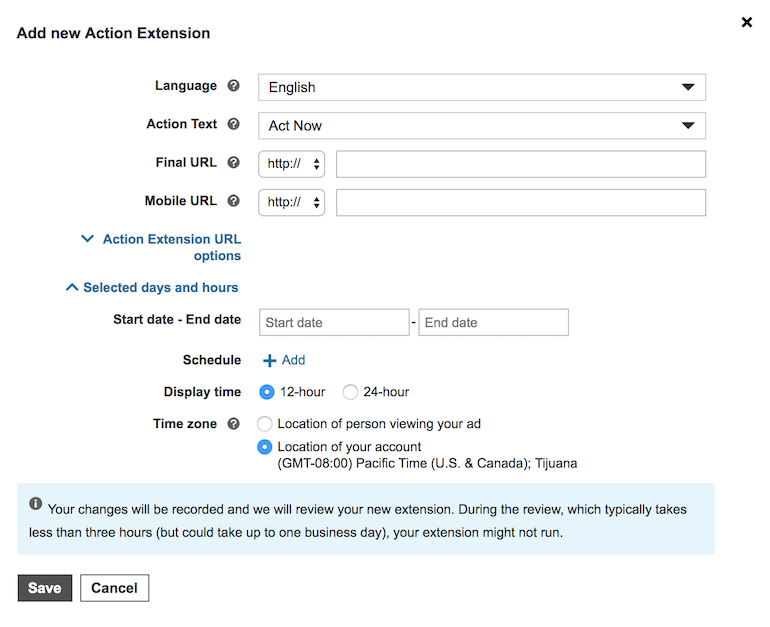 Bing Ads Action Extensions Setup