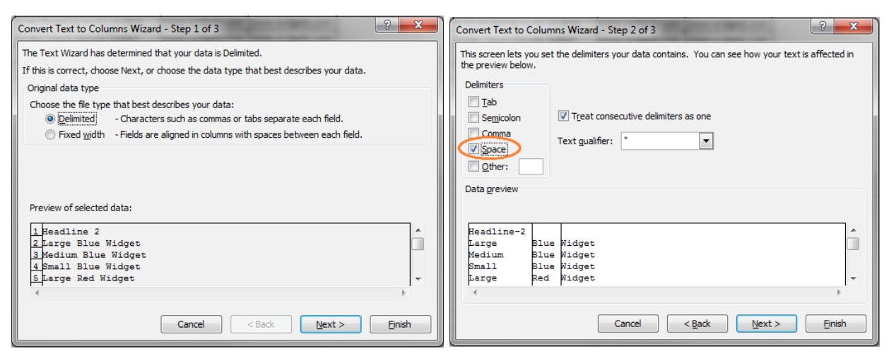 Image of text to columns