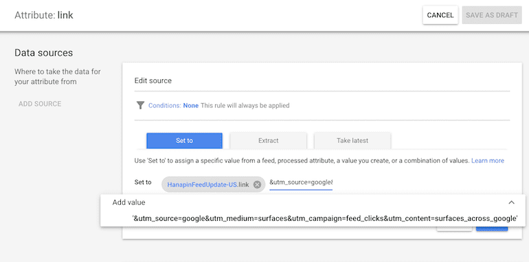 add utm values for the rule