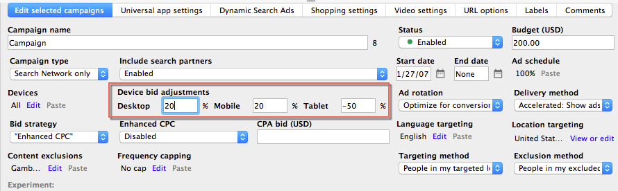 adwords editor device bid adjustments