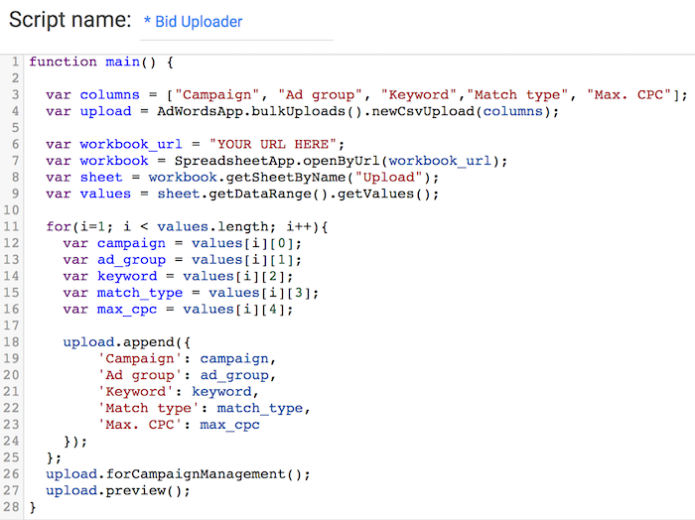 AdWords script preview mode