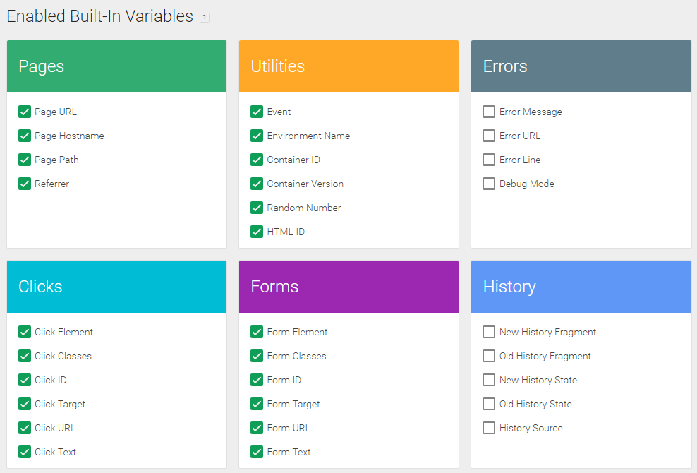 built in tag manager variables