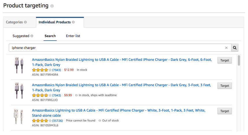 Amazon Product Targeting Categories