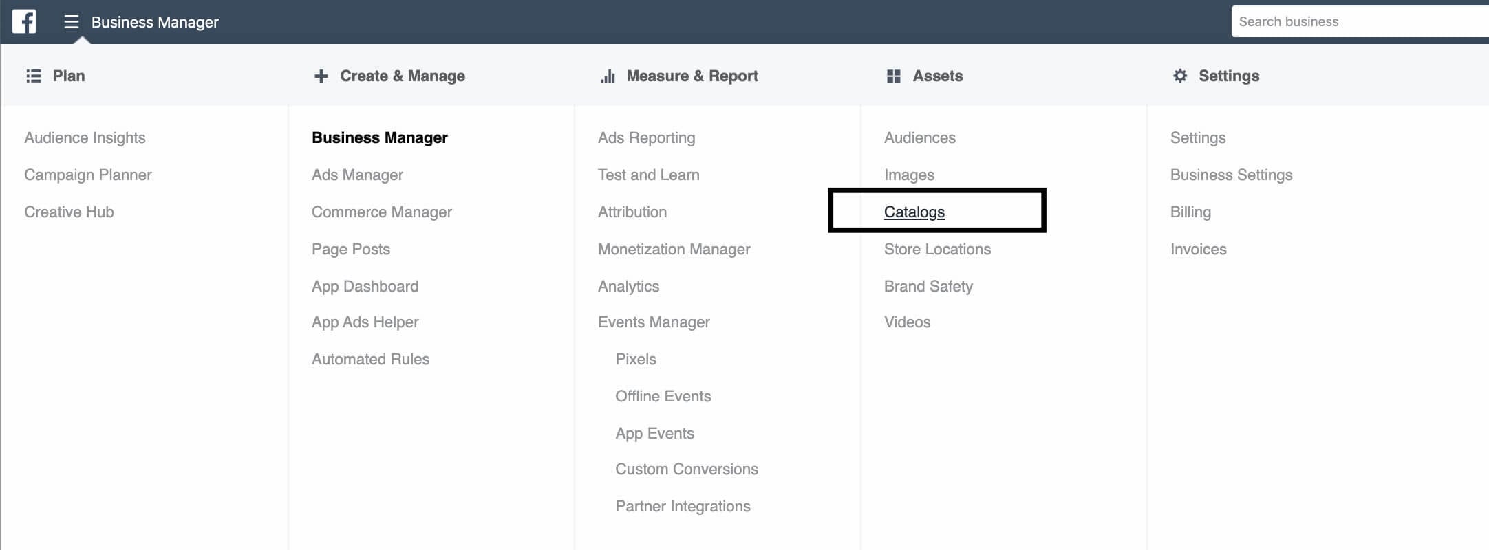 How to access Catalog in Facebook Business Manager
