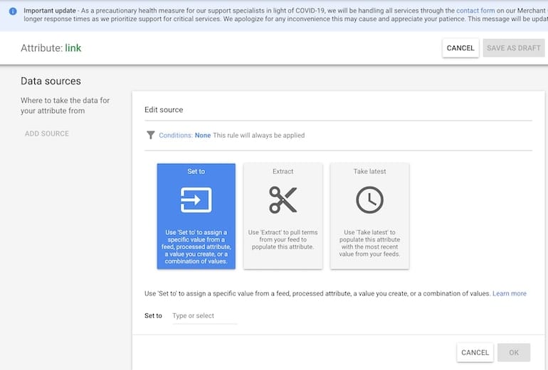 choose Set To for Data Sources