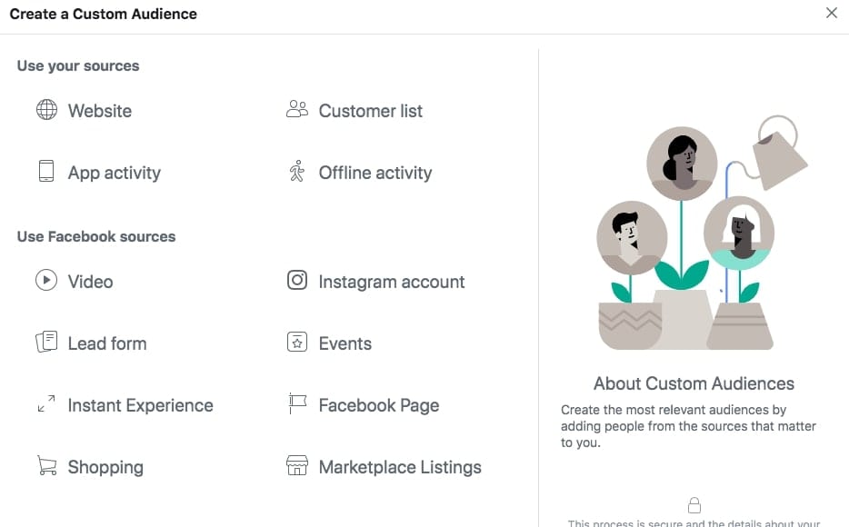 choose your source custom audiences facebook ads