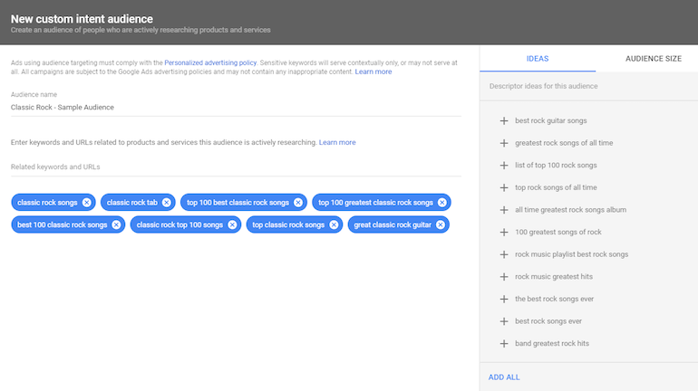 custom intent audience for display