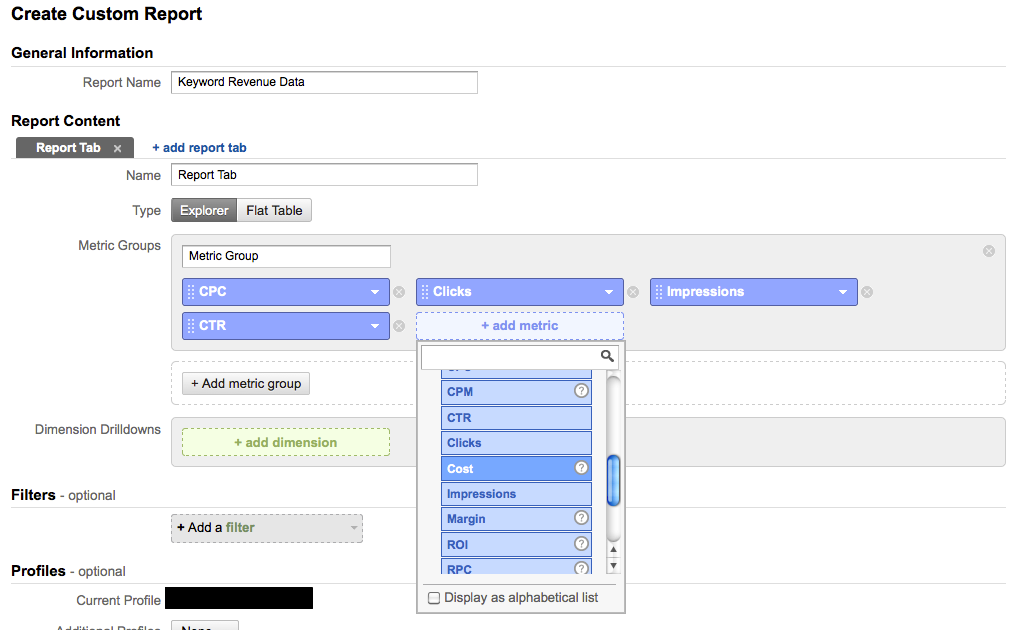 adwords custom report interface