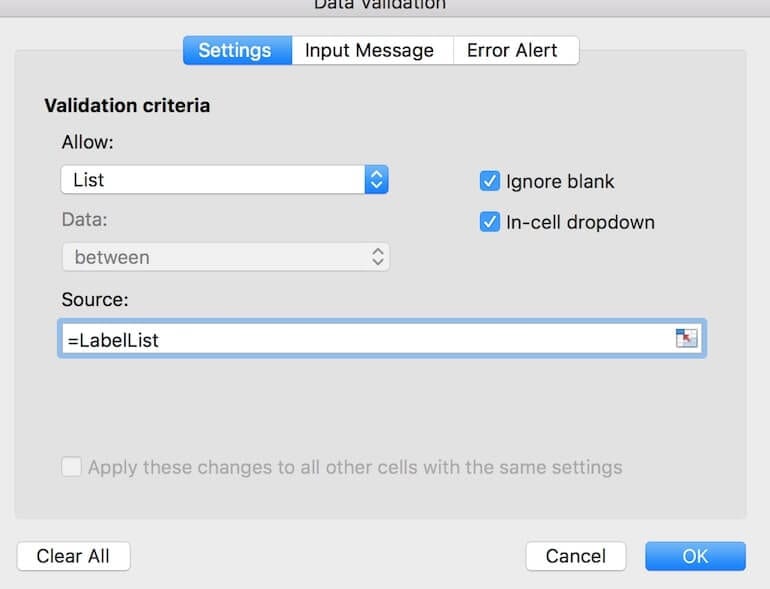 data  validation source in excel