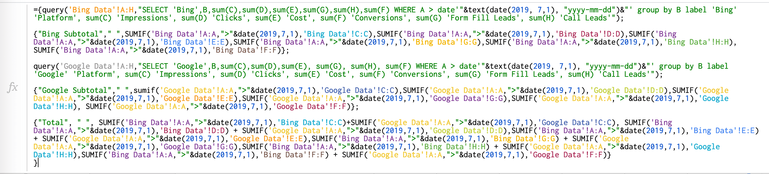 google sheets query function combining features for a dynamic table