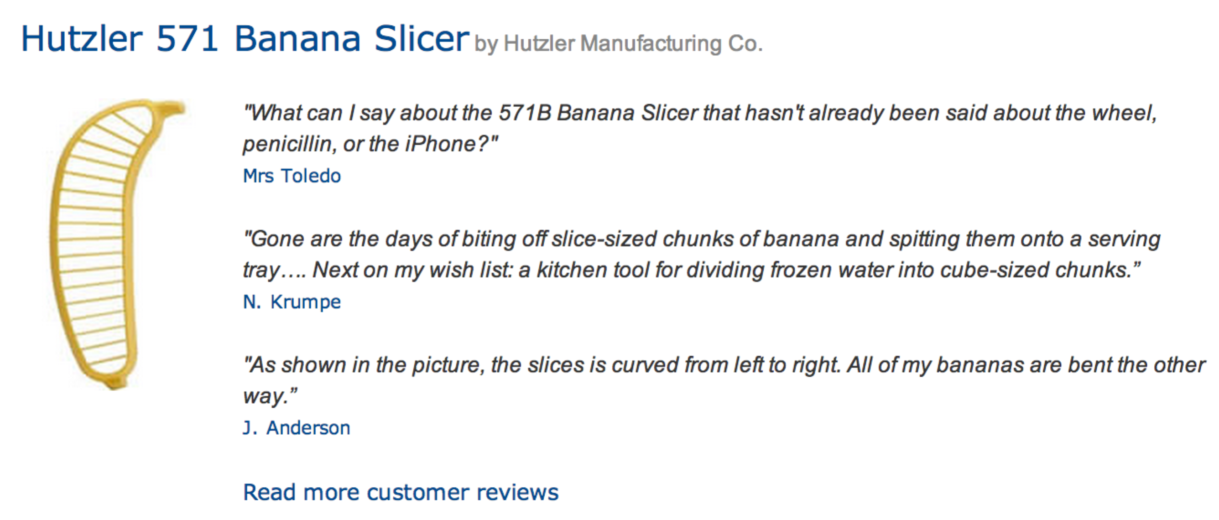 comedy set of amazon reviews for a banana slicer