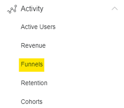 facebook activity menu with funnels highlighted