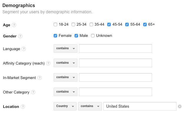 Google analytics demographics segment