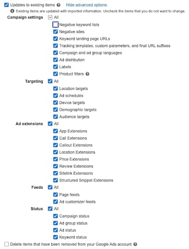 transfer google ads to microsoft ads choose what to import