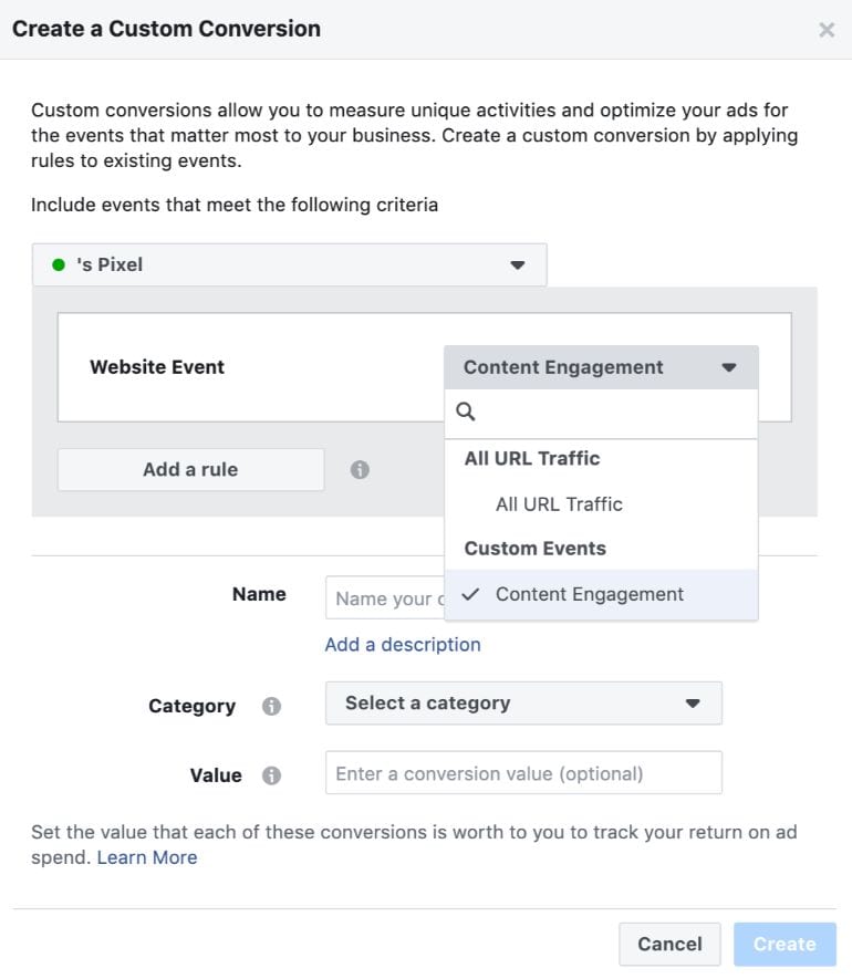 Choosing Content Engagement as a Conversion Event in Facebook Ad Manager