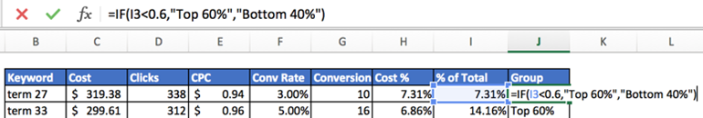 Applying row labels using the if statement