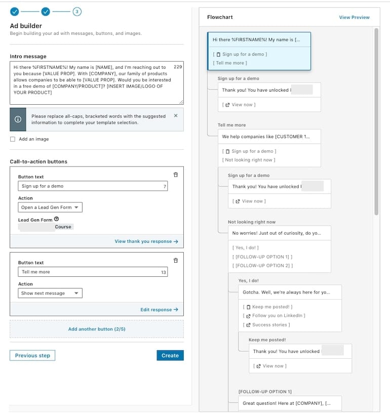 linkedin conversation ads builder