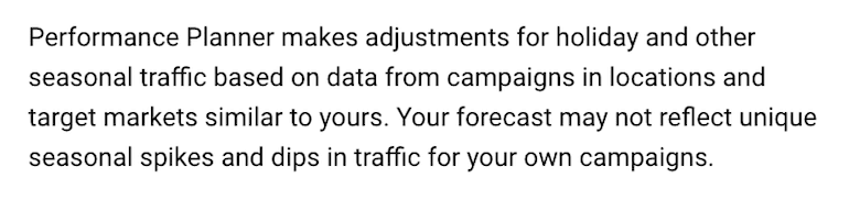 performance planner seasonal adjustments notification