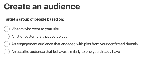 Pinterest create audience