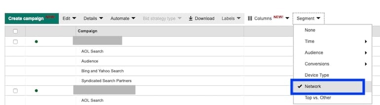 how to segment by network to see results microsoft advertising