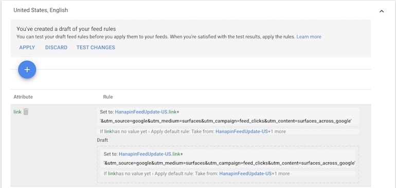 test feed link rule changes then apply