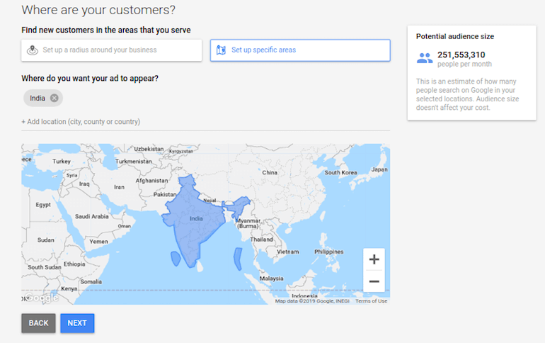 Google Ads location settings