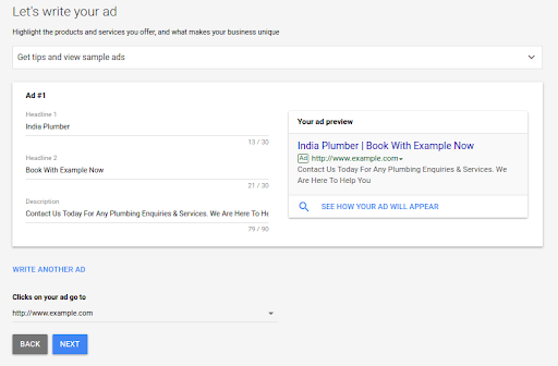 Google Ads create an example