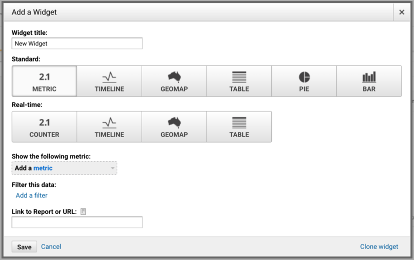 Adding a widget in Google Analytics