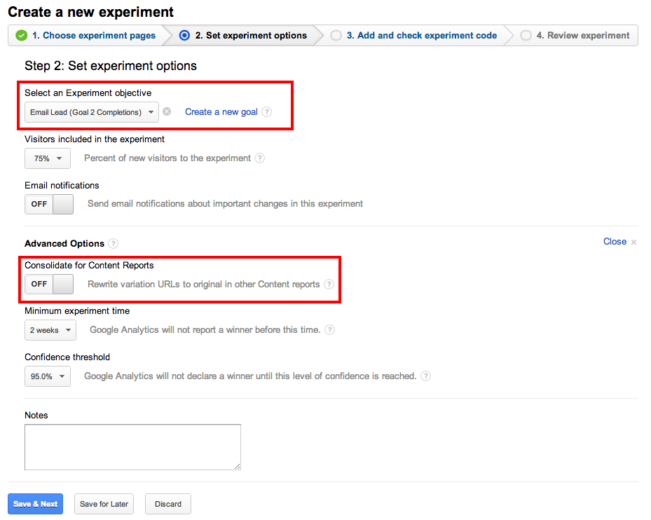 4- analytics experiments options