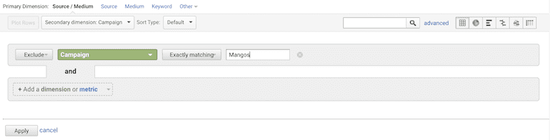 Advanced Filter Exclude Exact Campaign