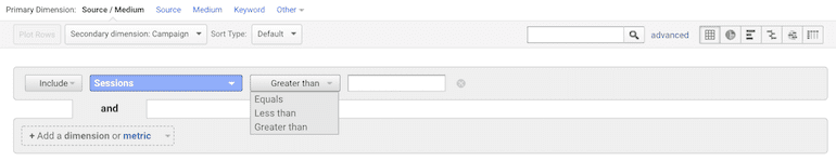 Advanced Filter Metric Options