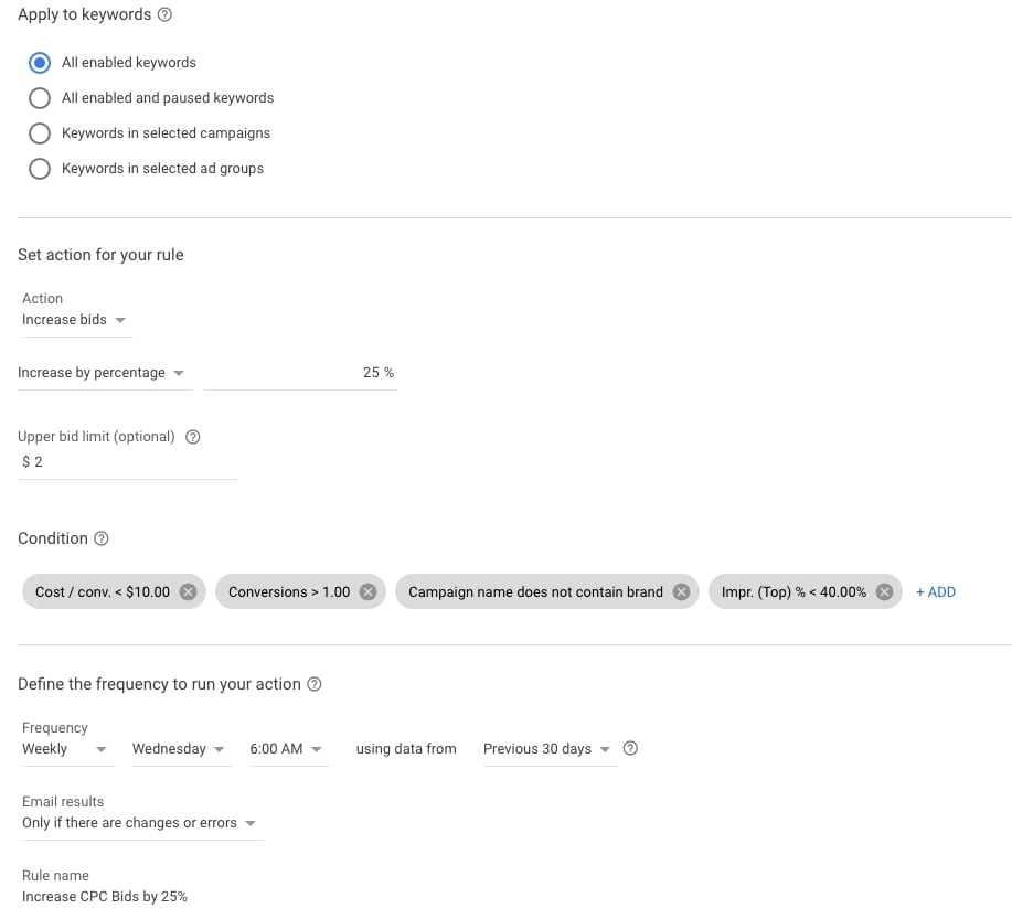 Increase CPC Bids for PPC Rules
