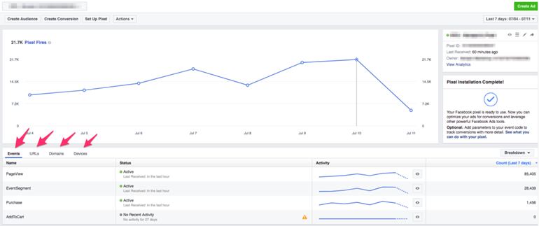 Main pixel activity window